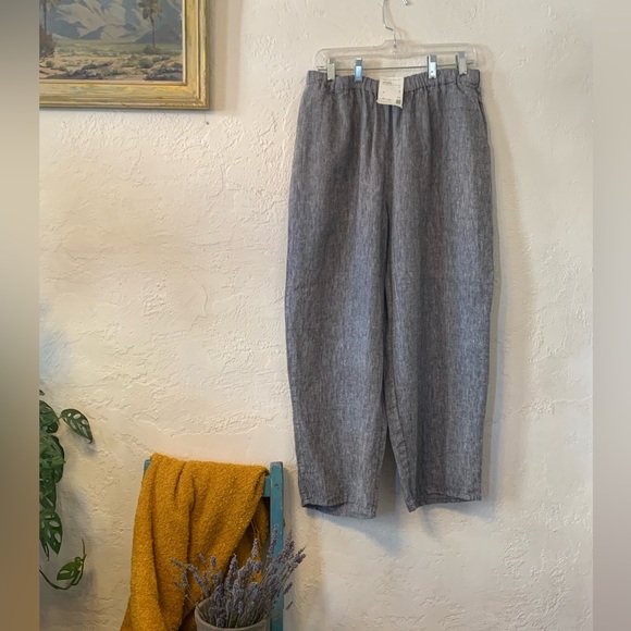 Flax Pants - FLAX NWT LINEN PANTS FLOOD CROP SZ MED LANTERN TAPERED BLACK CROSS-DYE LAGENLOOK